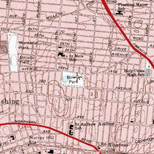Topographic Map of Bowne Park, NY