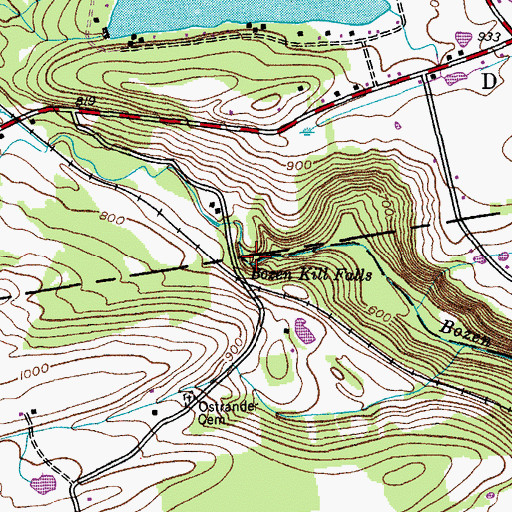Topographic Map of Bozen Kill Falls, NY