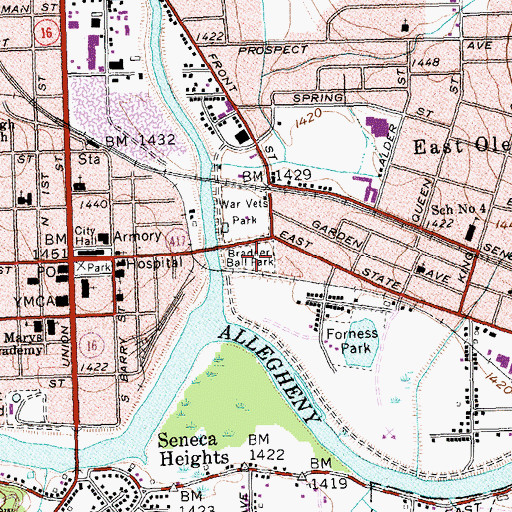 Topographic Map of Bradner Stadium, NY