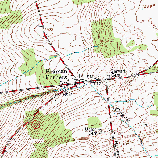 Topographic Map of Braman Corners, NY