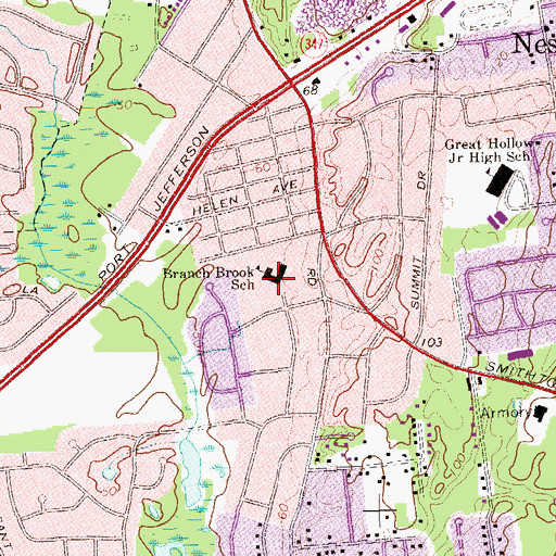 Topographic Map of Branch Brook Elementary School, NY