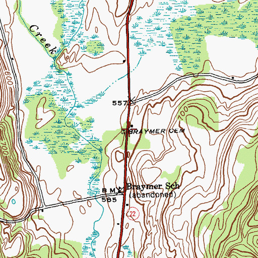 Topographic Map of Braymer Cemetery, NY