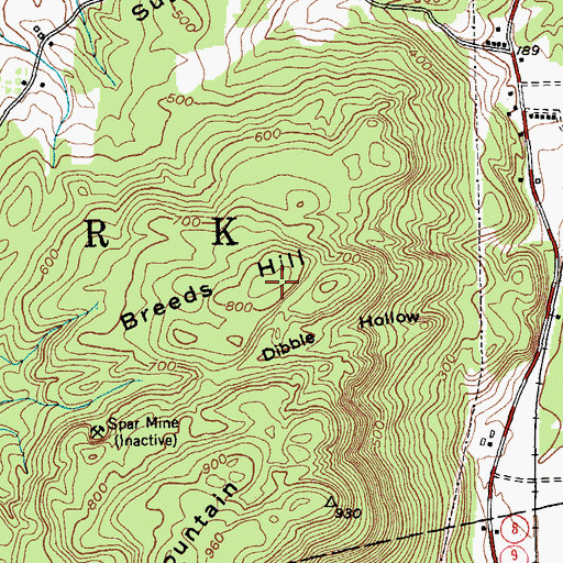 Topographic Map of Breeds Hill, NY