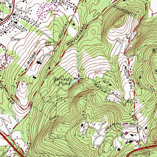 Topographic Map of Breeds Pond, NY