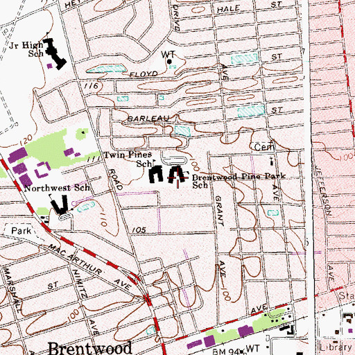 Topographic Map of Pine Park Elementary School, NY