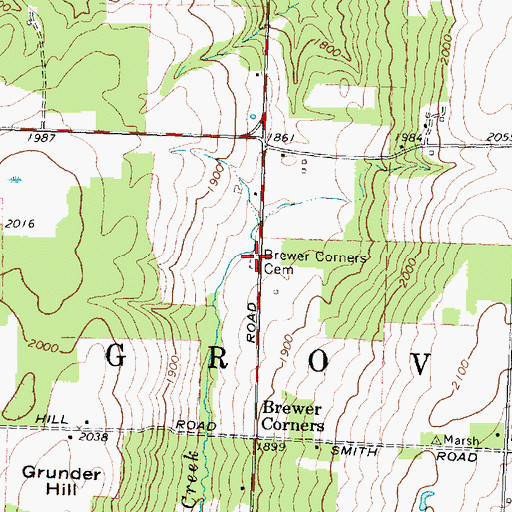 Topographic Map of Brewer Corners Cemetery, NY