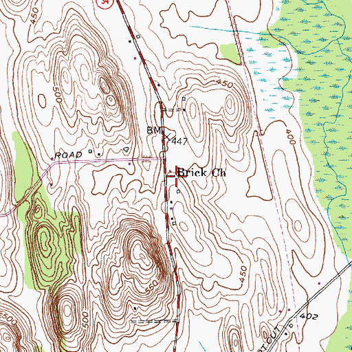 Topographic Map of Brick Church, NY