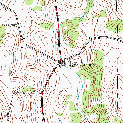 Topographic Map of Bridges Corners, NY