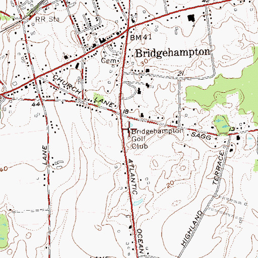 Topographic Map of Bridgehampton Golf Club, NY
