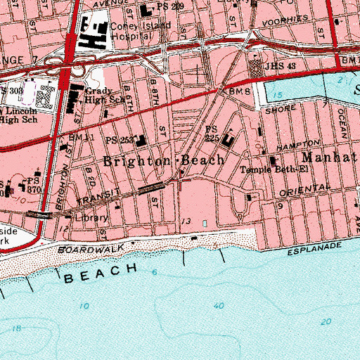 Topographic Map of Brighton Beach, NY