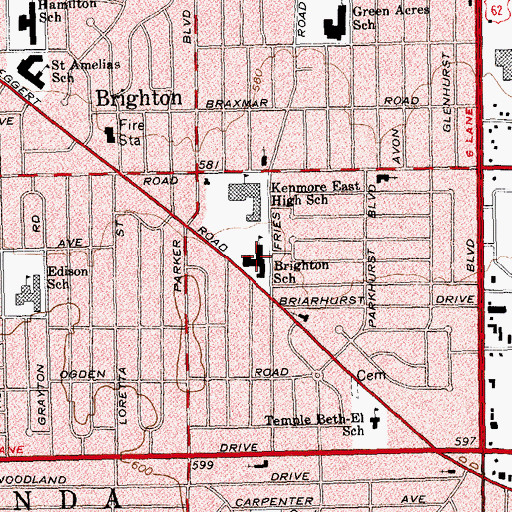 Topographic Map of Brighton School, NY