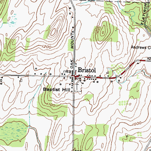 Topographic Map of Bristol, NY