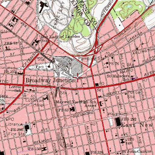 Topographic Map of Broadway Junction, NY
