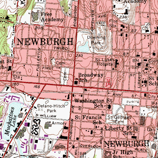 Topographic Map of Broadway Grammar School, NY