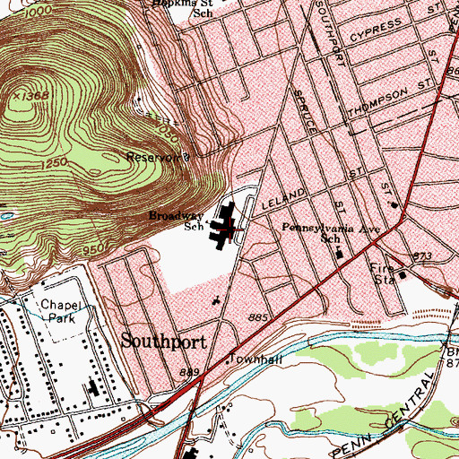 Topographic Map of Broadway Middle School, NY