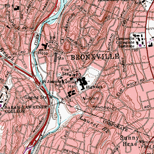 Topographic Map of Bronxville, NY