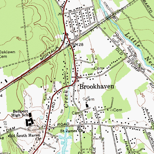 Topographic Map of Brookhaven, NY