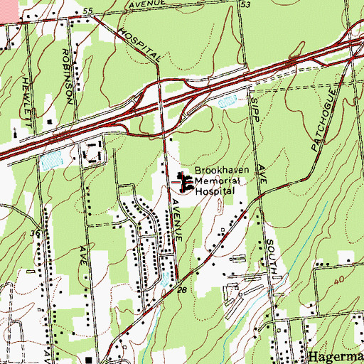 Topographic Map of Brookhaven Memorial Hospital Medical Center, NY