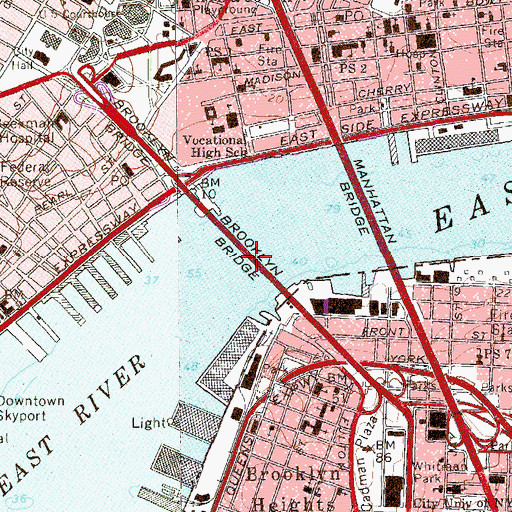 Topographic Map of Brooklyn Bridge, NY