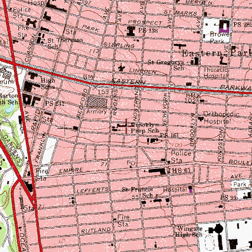 Topographic Map of Brooklyn Preparatory School (historical), NY