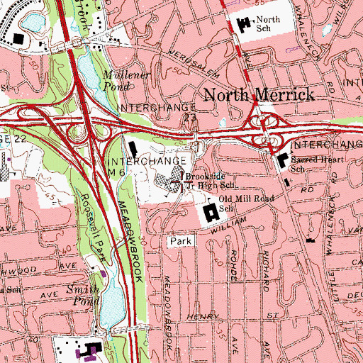 Topographic Map of Brookside Junior High School, NY