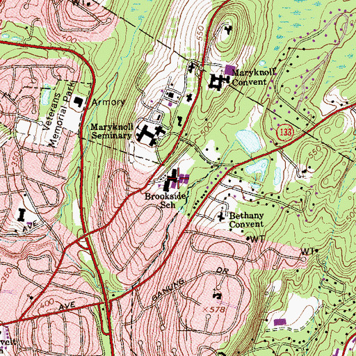 Topographic Map of Brookside Elementary School, NY