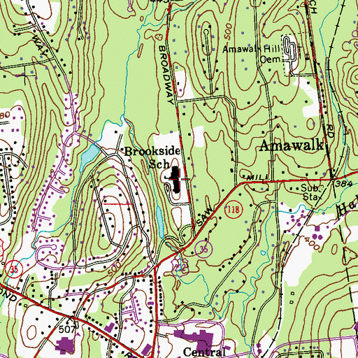 Topographic Map of Brookside School, NY