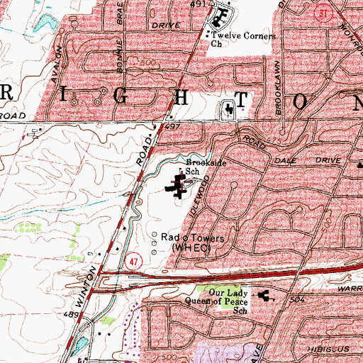 Topographic Map of Brookside School, NY