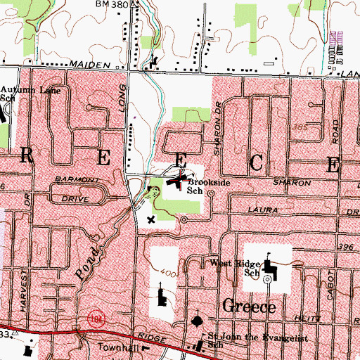 Topographic Map of Brookside Elementary School Campus, NY