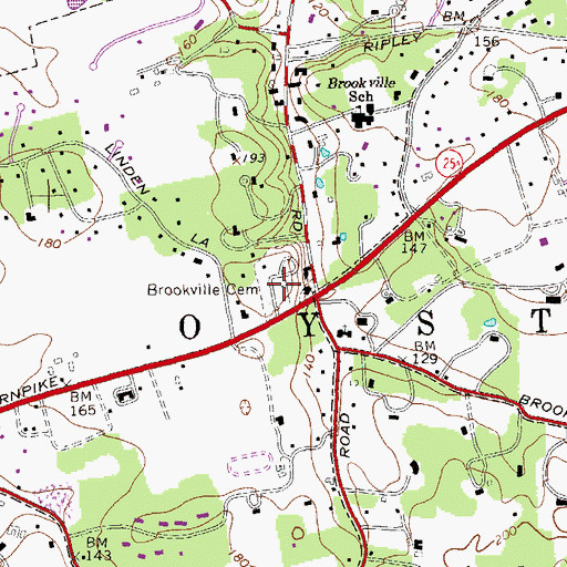 Topographic Map of Brookville Cemetery, NY