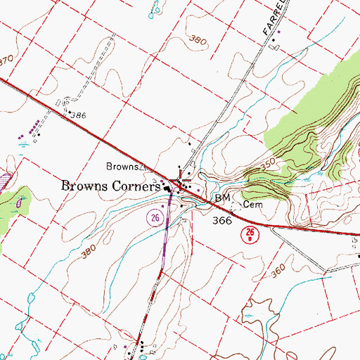 Topographic Map of Browns Corners, NY