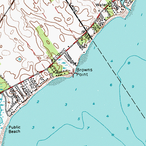Topographic Map of Browns Point, NY
