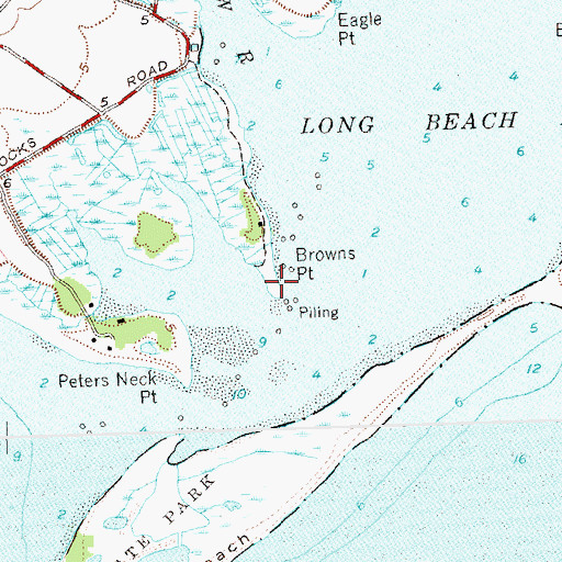 Topographic Map of Browns Point, NY