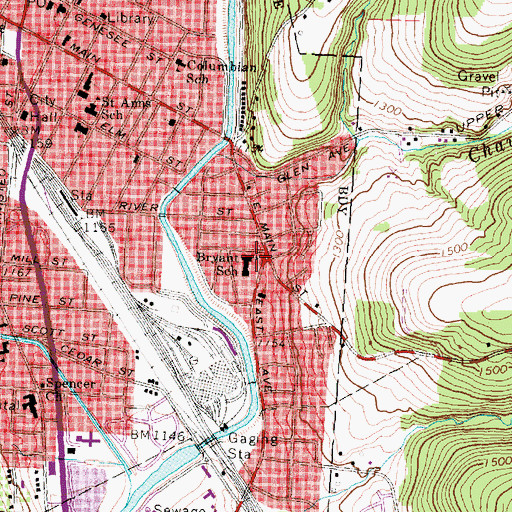Topographic Map of Bryant School, NY