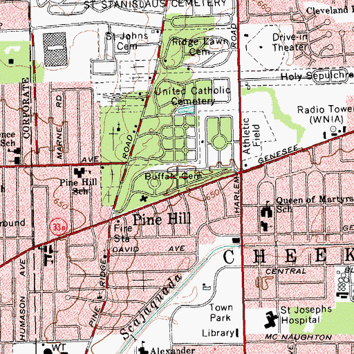 Topographic Map of Buffalo Cemetery, NY