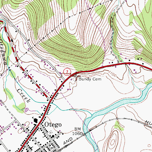 Topographic Map of Bundy Cemetery, NY