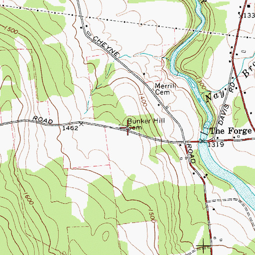 Topographic Map of Bunker Hill Cemetery, NY