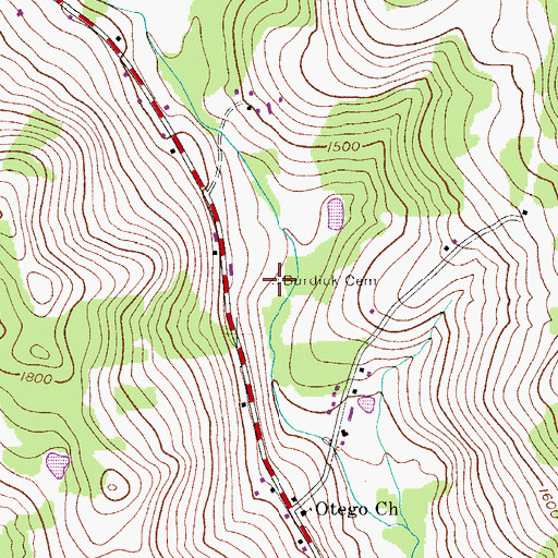 Topographic Map of Burdick Cemetery, NY