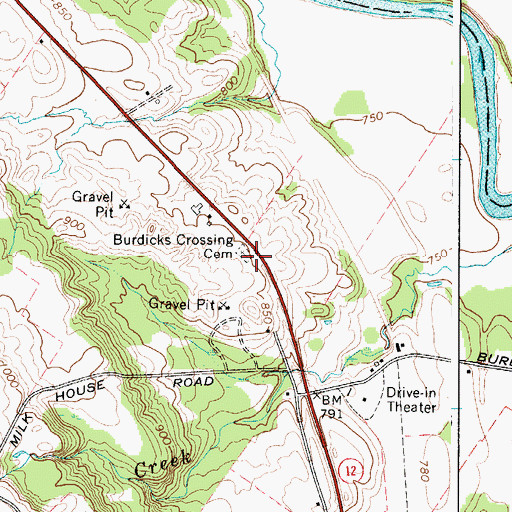 Topographic Map of Burdicks Crossing Cemetery, NY