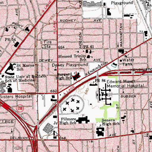 Topographic Map of Burgard Vocational High School, NY