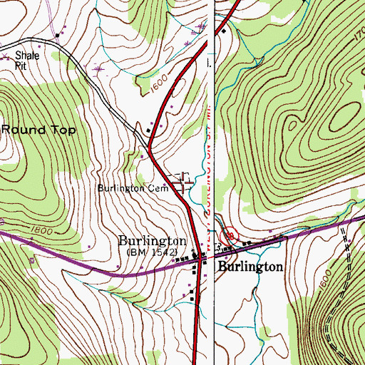 Topographic Map of Burlington Cemetery, NY