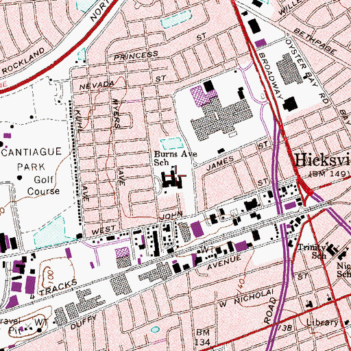 Topographic Map of Burns Avenue School, NY