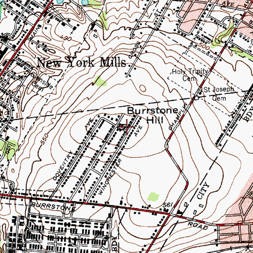 Topographic Map of Burrstone Hill, NY