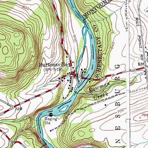 Topographic Map of Burtonsville, NY