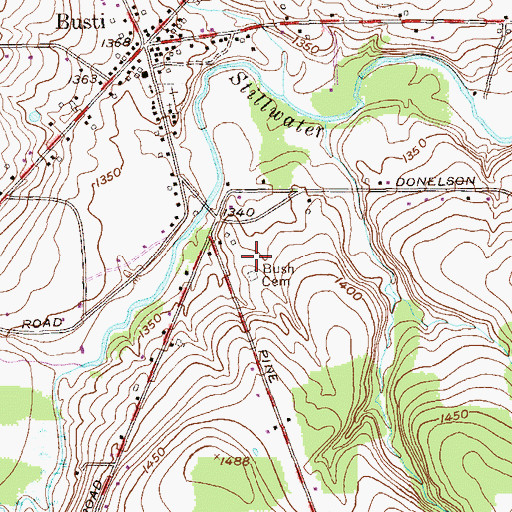 Topographic Map of Bush Cemetery, NY