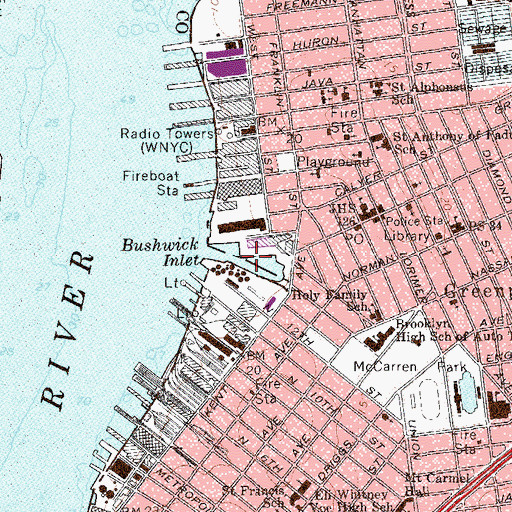 Topographic Map of Bushwick Inlet, NY