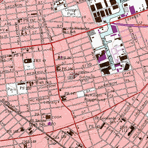 Topographic Map of Bushwick Yards, NY