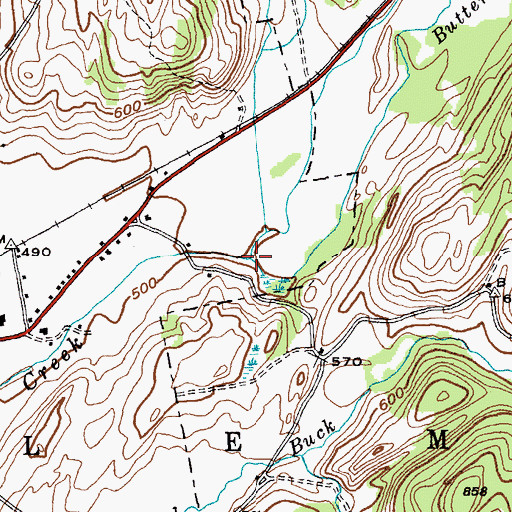 Topographic Map of Buttermilk Falls Brook, NY