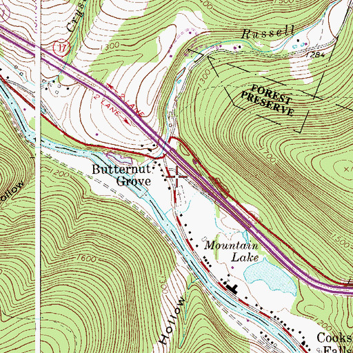 Topographic Map of Butternut Grove, NY
