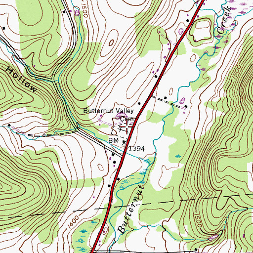 Topographic Map of Butternut Valley Cemetery, NY